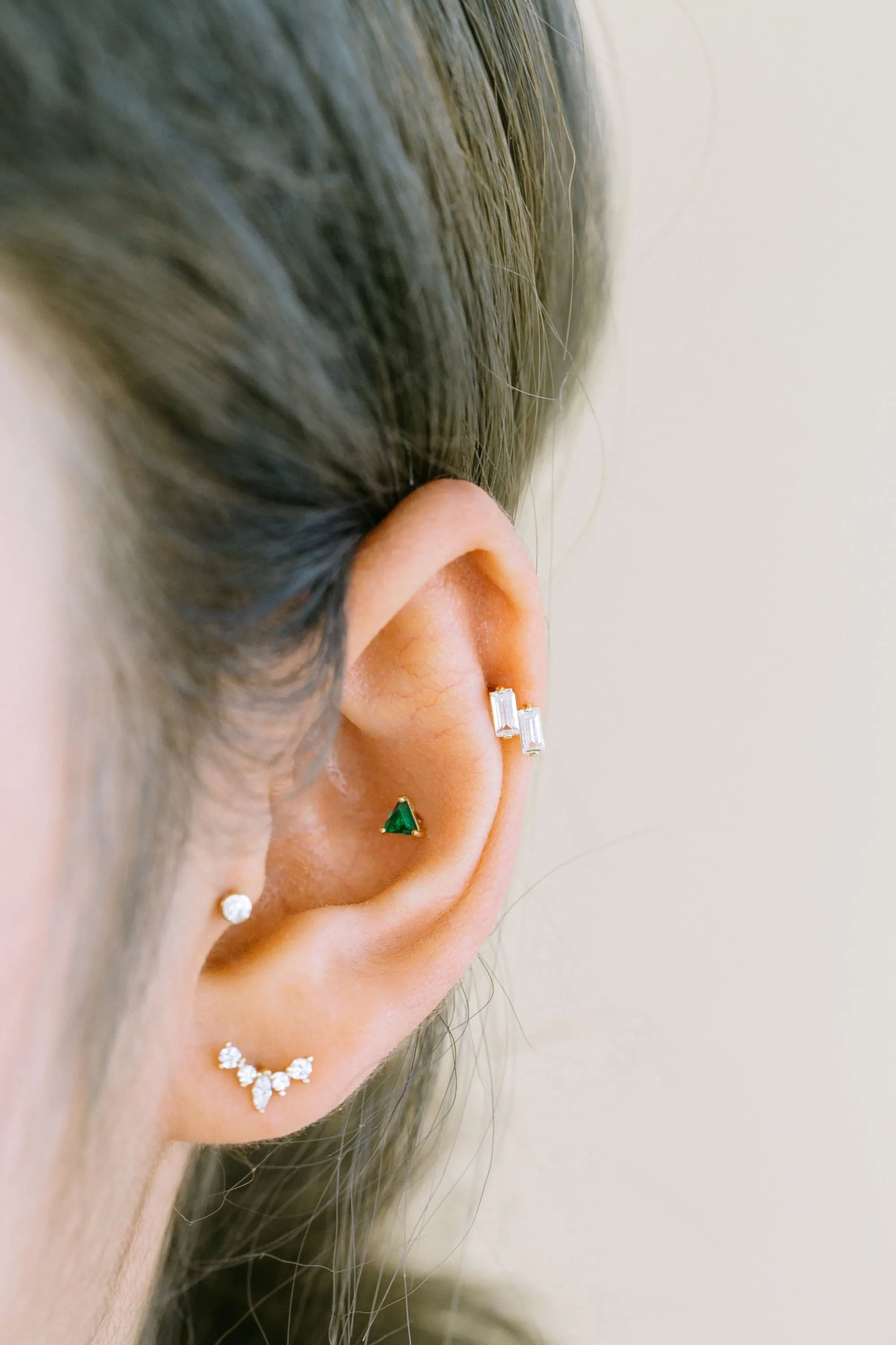 14K Solid Gold Delicate Cz Royal Tiara Crown Ear Stud Post Earring Barbell  Piercing