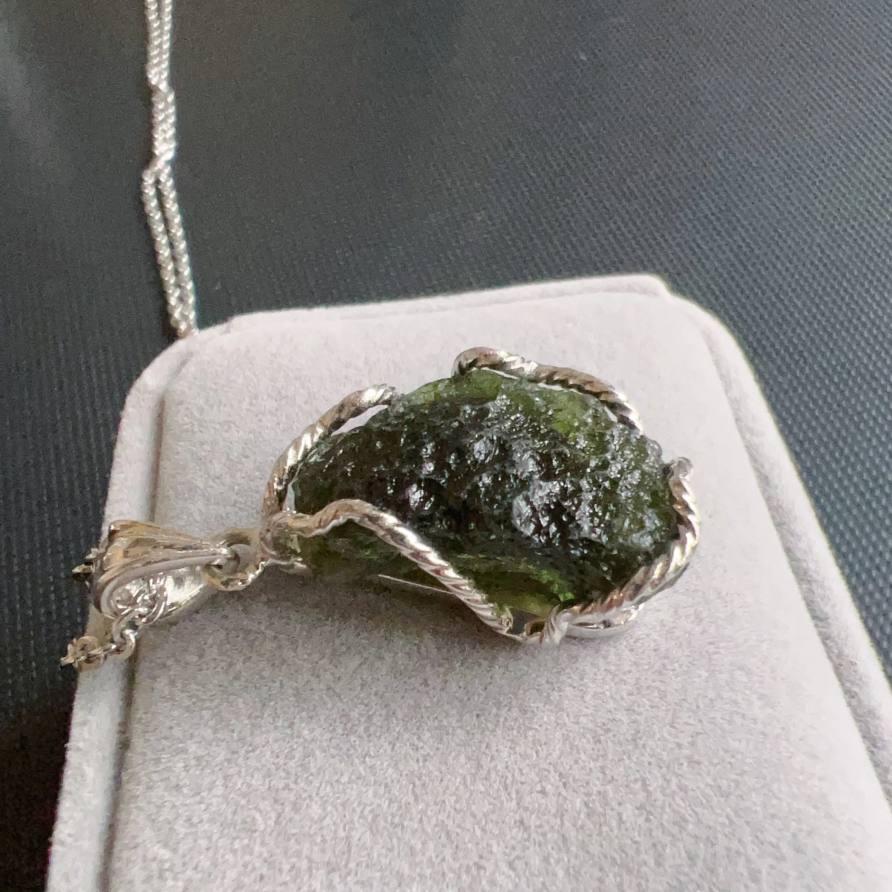 7.1g Natural Czech Moldavite Raw Stone Pendant Necklace | Top-quality Green | Rare High-vibration Heart Chakra Healing Stone