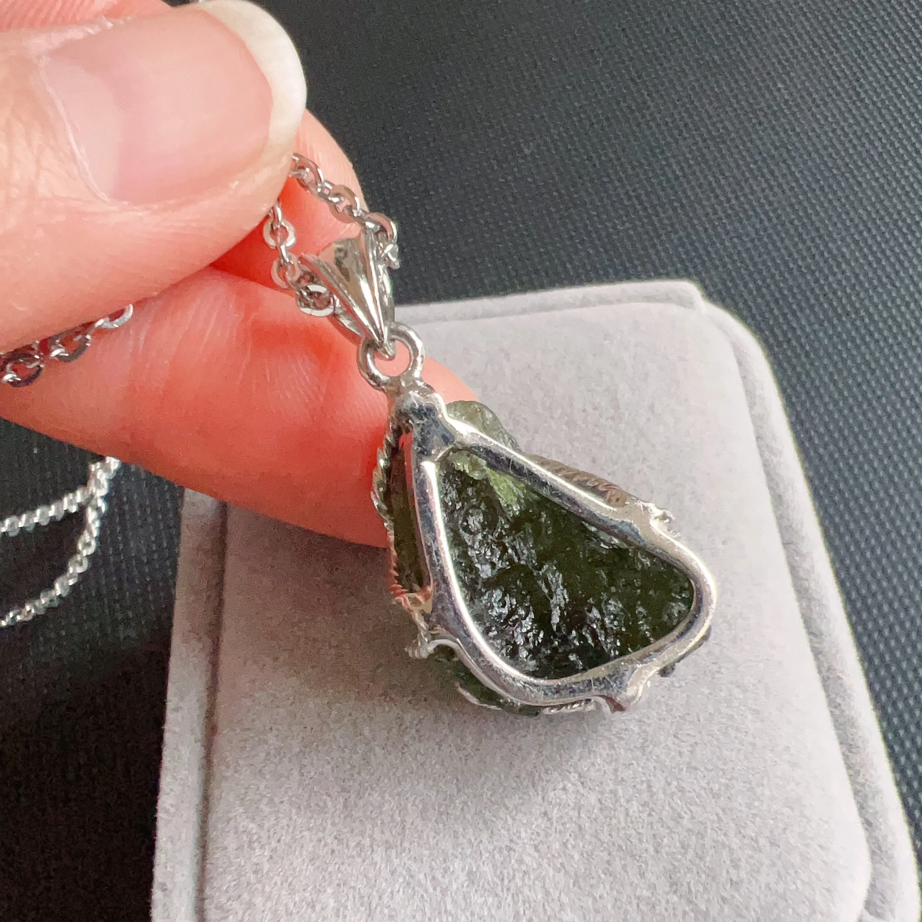 7.1g Natural Czech Moldavite Raw Stone Pendant Necklace | Top-quality Green | Rare High-vibration Heart Chakra Healing Stone
