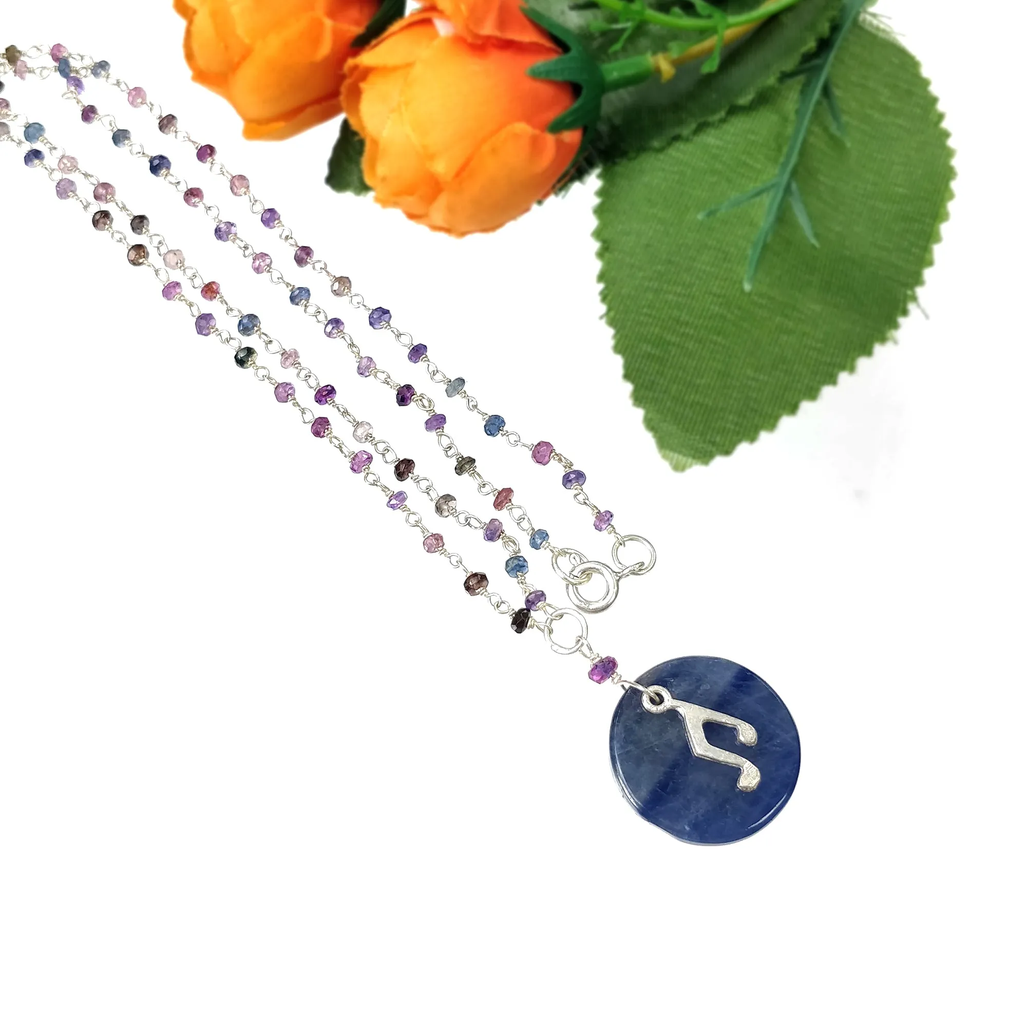 925 Sterling Silver Jewelry :  Natural Untreated BLUE SAPPHIRE Gemstone 19" Beads Necklace Drop Dangle Earring Jewelry Set
