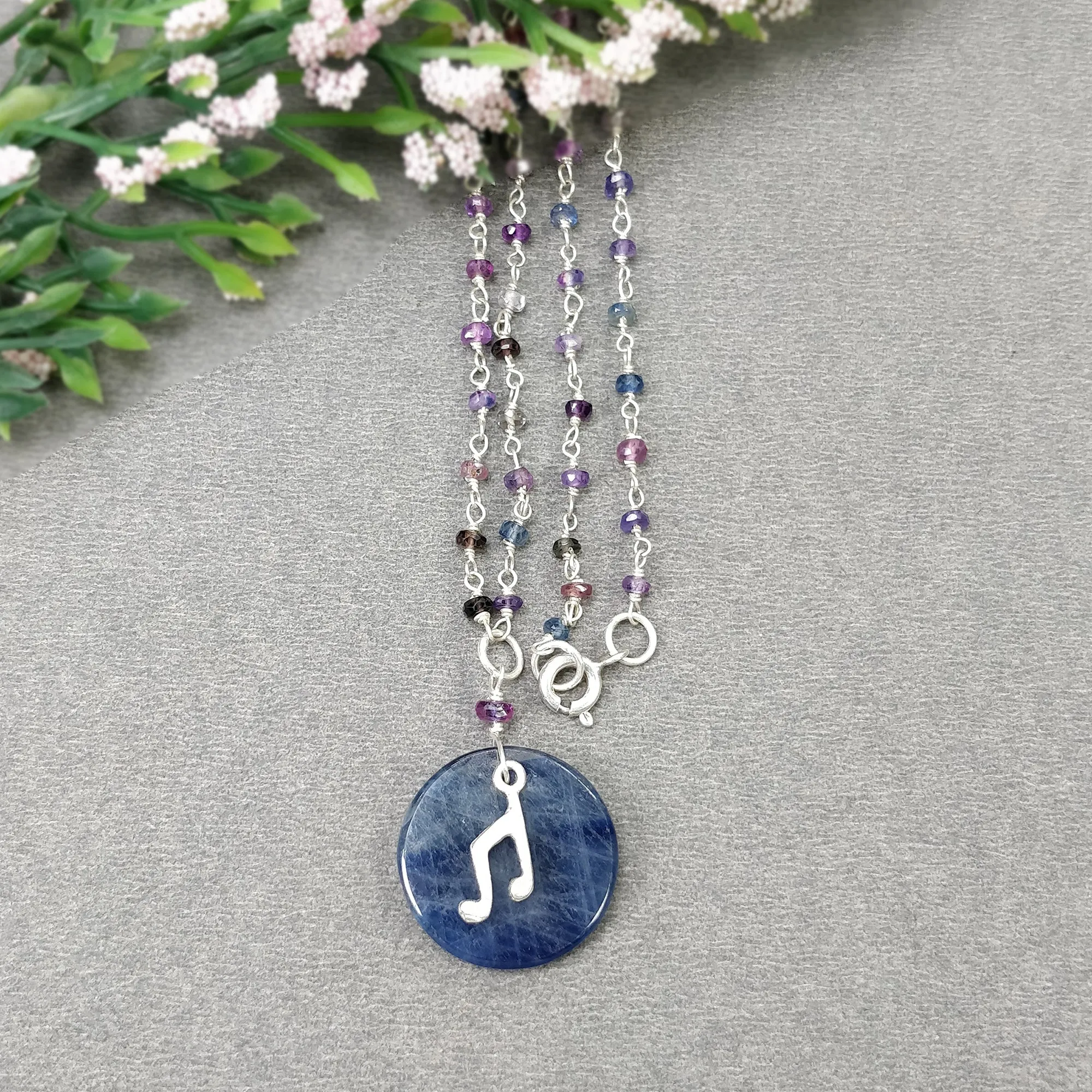 925 Sterling Silver Jewelry :  Natural Untreated BLUE SAPPHIRE Gemstone 19" Beads Necklace Drop Dangle Earring Jewelry Set