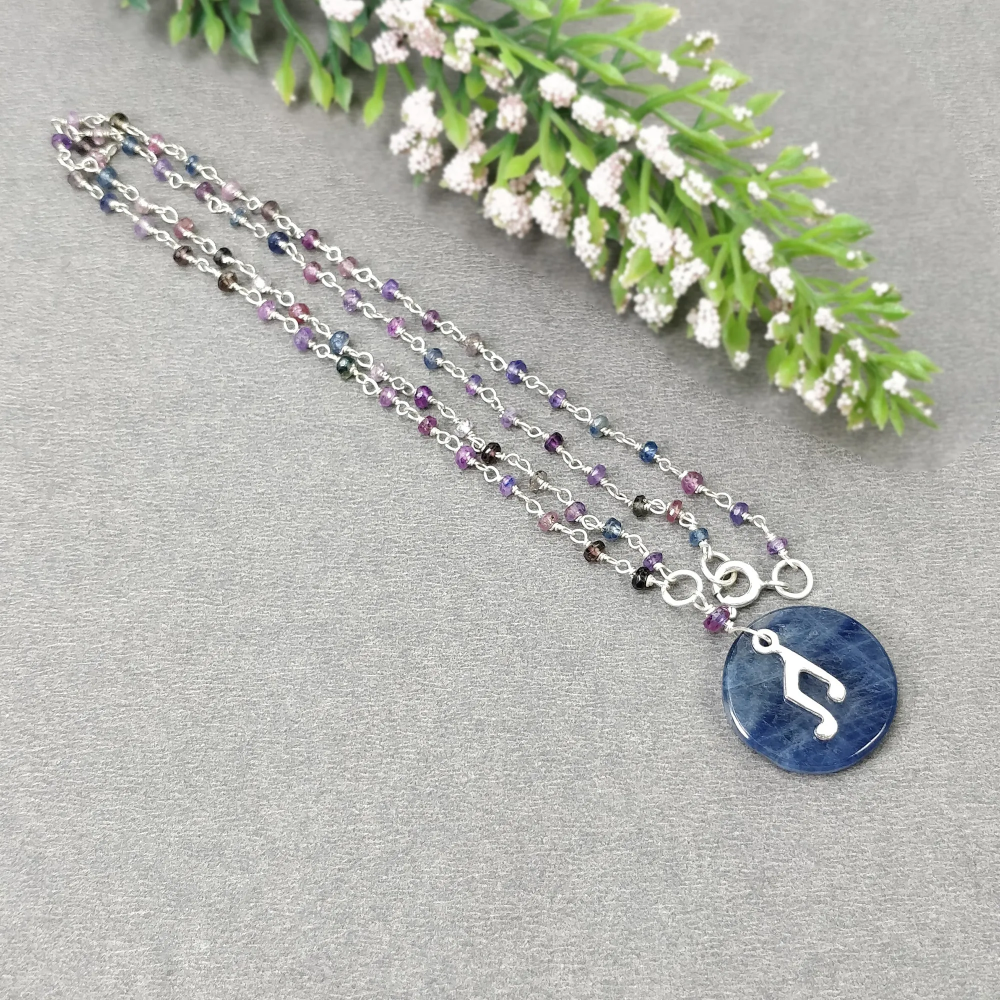 925 Sterling Silver Jewelry :  Natural Untreated BLUE SAPPHIRE Gemstone 19" Beads Necklace Drop Dangle Earring Jewelry Set