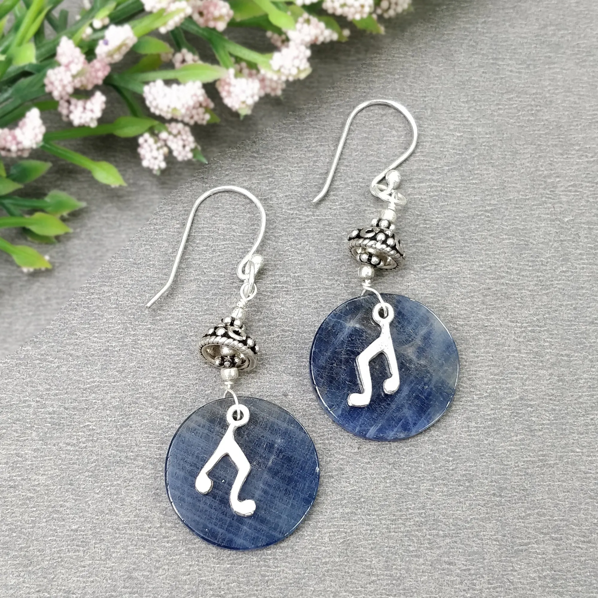 925 Sterling Silver Jewelry :  Natural Untreated BLUE SAPPHIRE Gemstone 19" Beads Necklace Drop Dangle Earring Jewelry Set