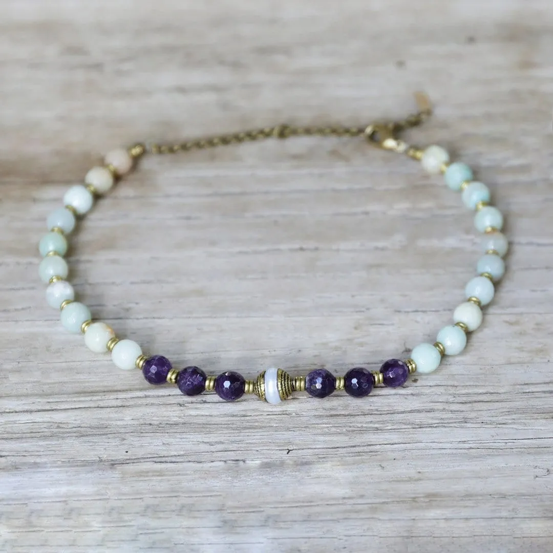 Amethyst and Amazonite Communication and Healing Mala Choker