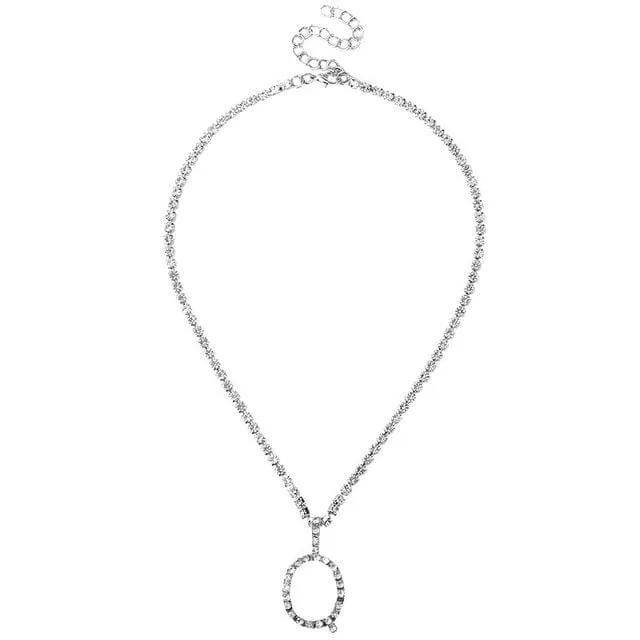 Custom Initial Letter Necklace Silver Color Tennis Chain Female Statement Bling Crystal Alphabet Necklace Jewelry