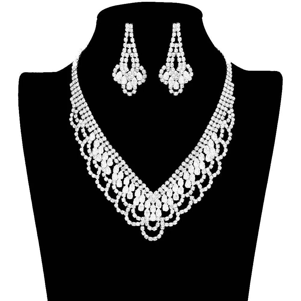 CZ Teardrop Stone Detailed Jewelry Set