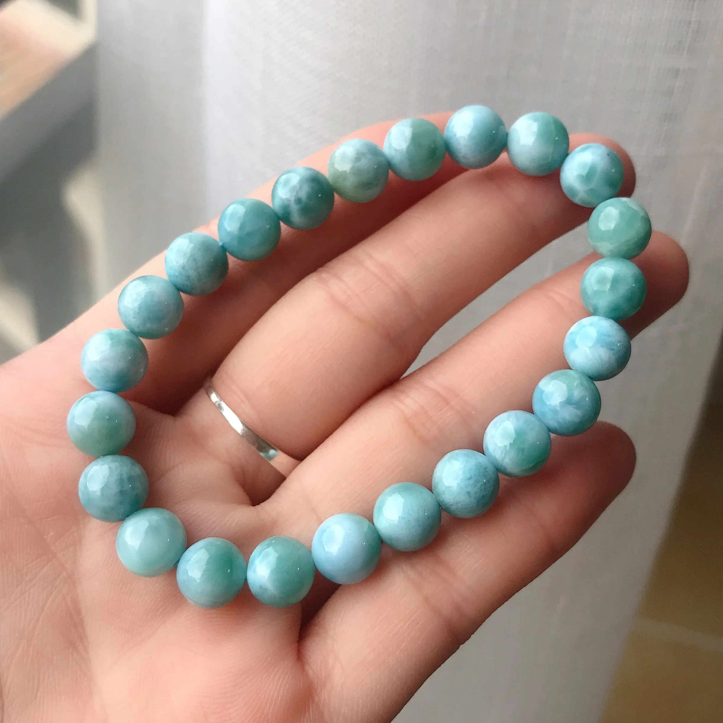 Dolphin Stone Natural Blue Larimar Bracelet Handmade with 8.2mm Beads | Throat Chakra Healing Jewelry