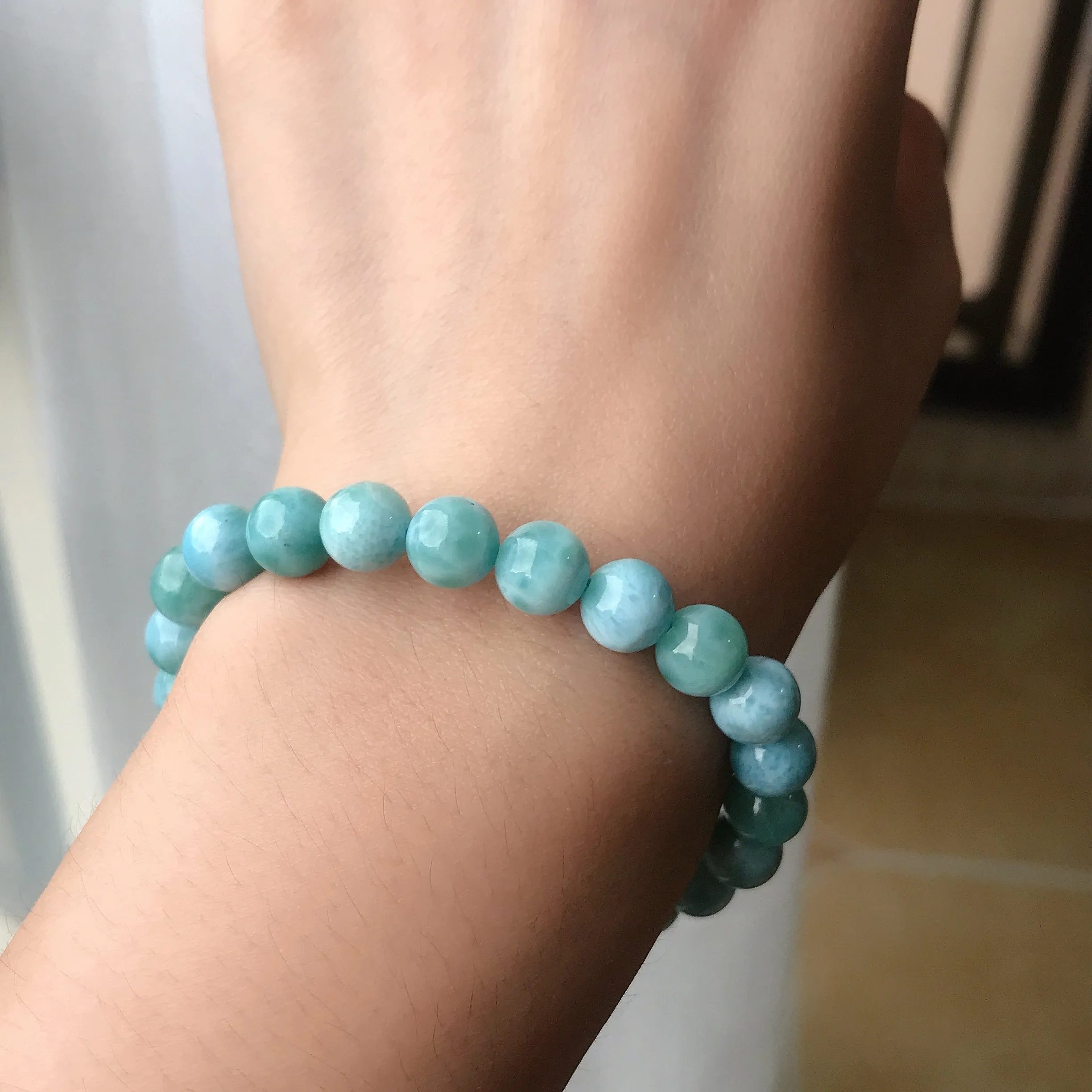 Dolphin Stone Natural Blue Larimar Bracelet Handmade with 8.2mm Beads | Throat Chakra Healing Jewelry