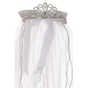 Girls White Virgin Mary Detail Communion Flower Girl Veil Tiara