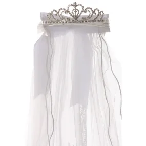 Girls White Virgin Mary Double Layer Communion Flower Girl Veil Tiara