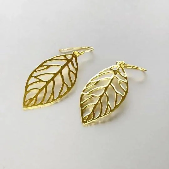 Gold Leaf Earrings, Sterling Silver Dangle Earrings, Bohemian Jewelry, Gift Earrings, (E202)