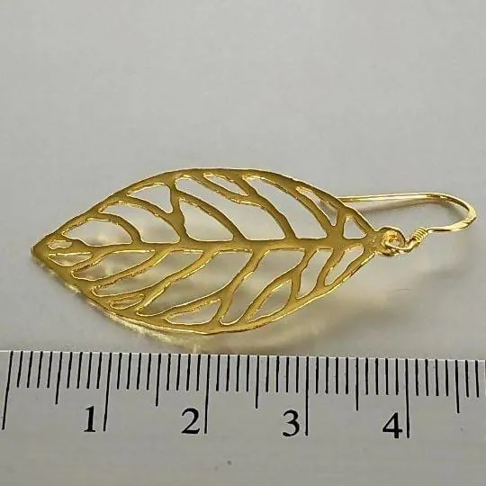 Gold Leaf Earrings, Sterling Silver Dangle Earrings, Bohemian Jewelry, Gift Earrings, (E202)