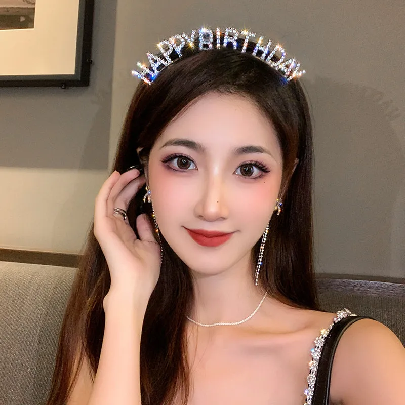 HAPPY BIRTHDAY Silver Rhinestone Headband
