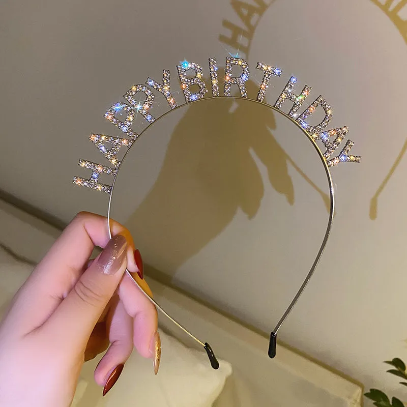 HAPPY BIRTHDAY Silver Rhinestone Headband