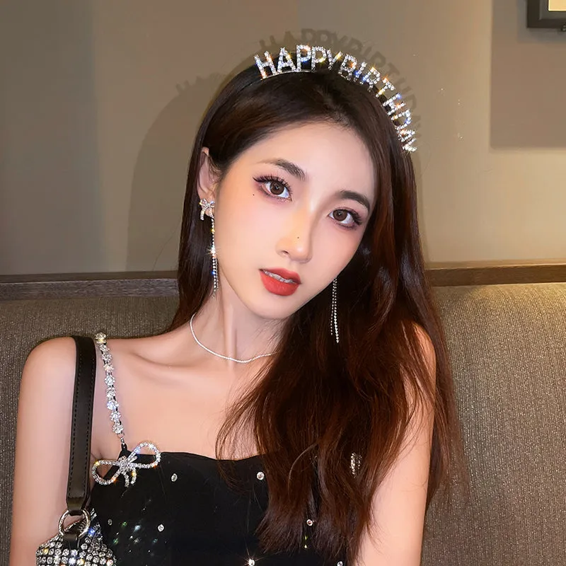 HAPPY BIRTHDAY Silver Rhinestone Headband