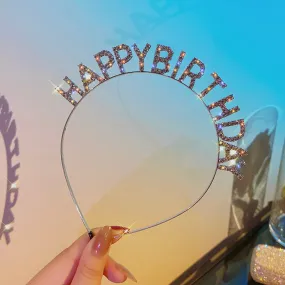 HAPPY BIRTHDAY Silver Rhinestone Headband