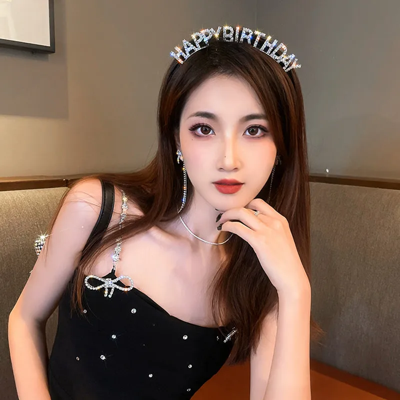HAPPY BIRTHDAY Silver Rhinestone Headband