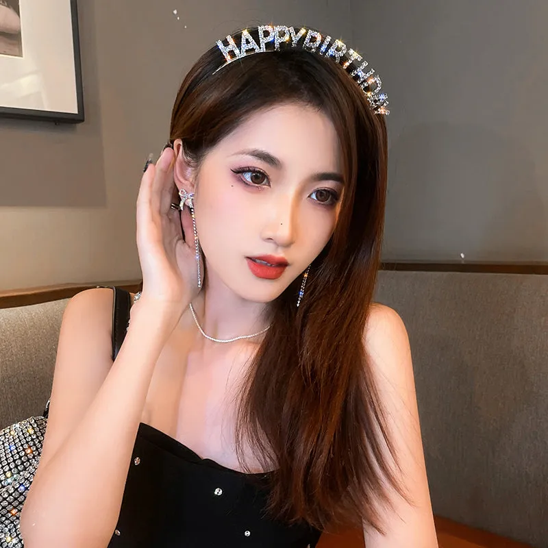 HAPPY BIRTHDAY Silver Rhinestone Headband