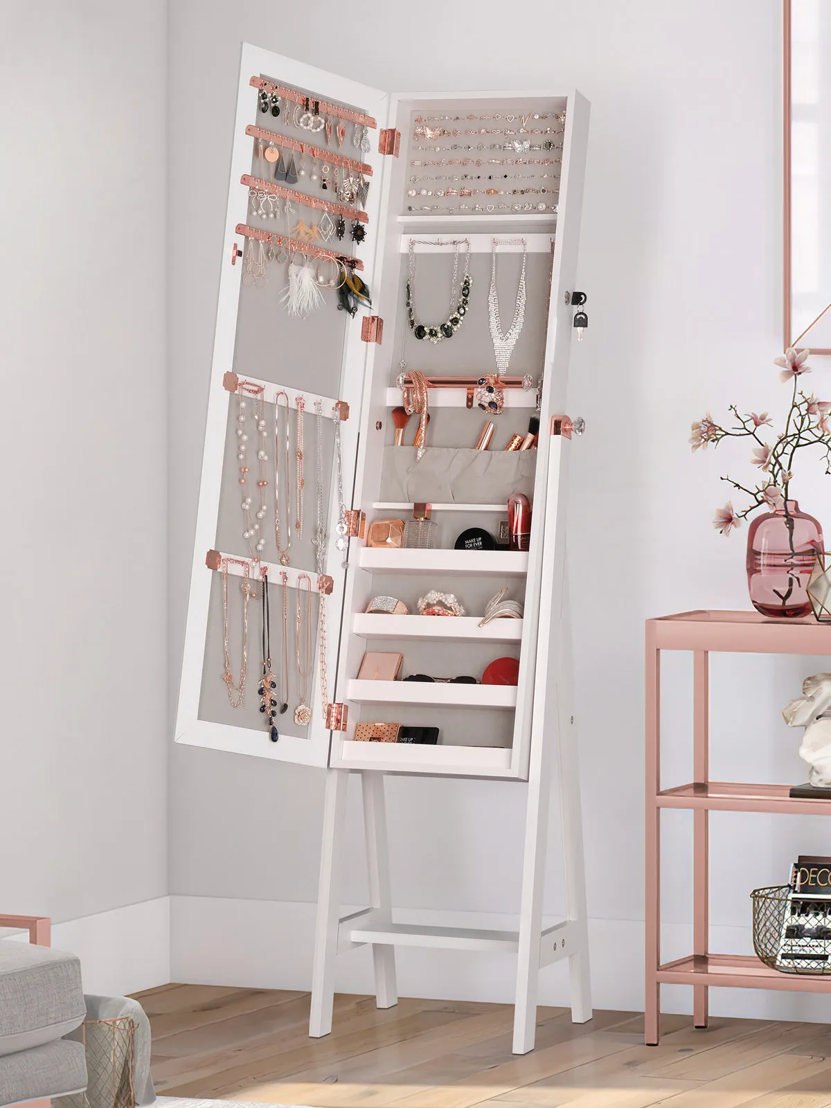 Laura Full Length Mirror Jewelry Armoire - White
