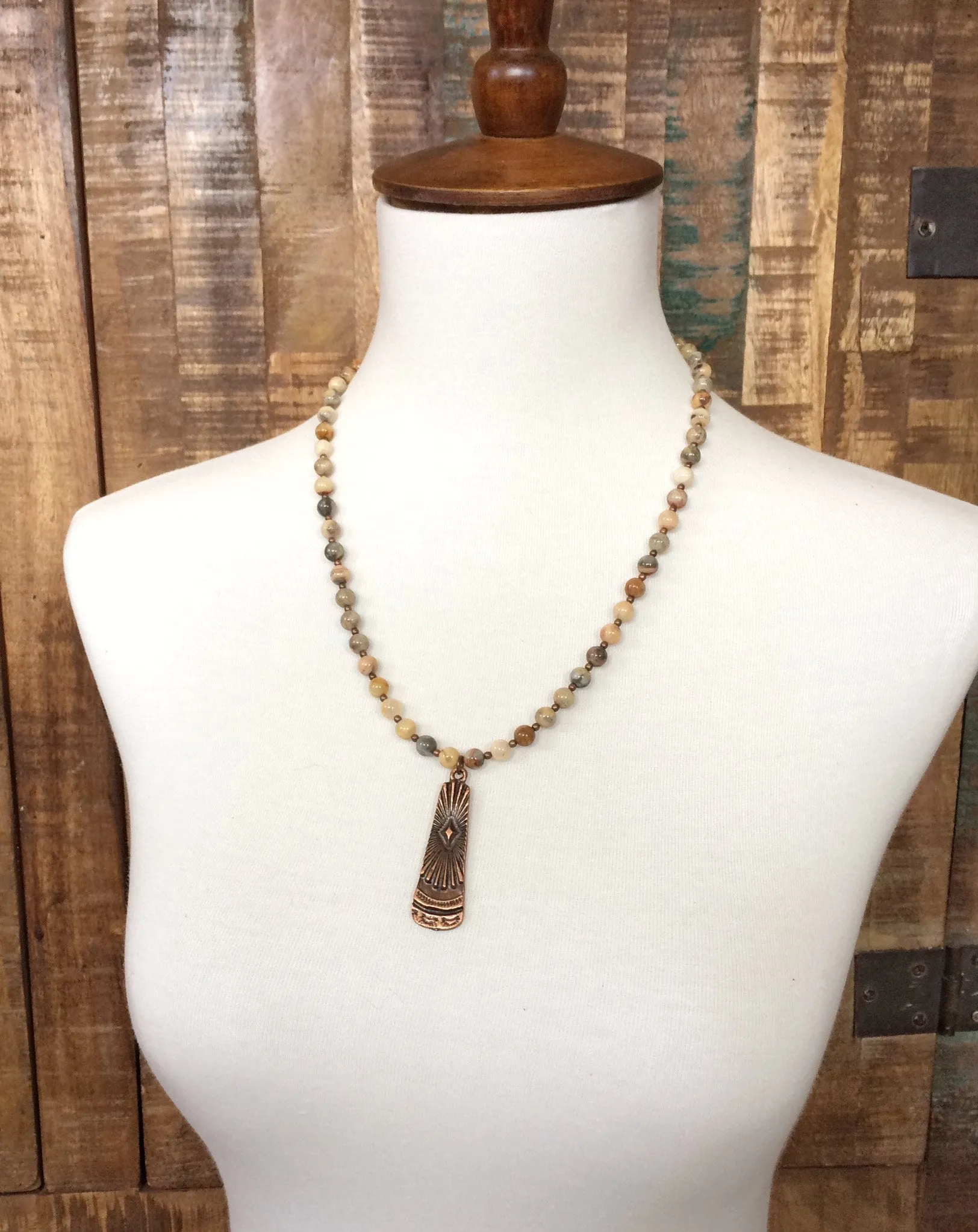 Long Stone Necklace, Stone Bohemian Jewelry, Silver Boho Necklace, Silver Pendant Necklace, Boho Jewelry