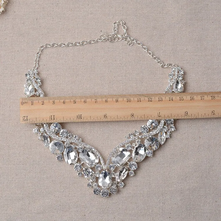 Luxury Rhinestone Wedding Jewelry Sets Earrings Geometric Crystal Statement Necklace Set for Bride African Bridal Jewelry Sets
