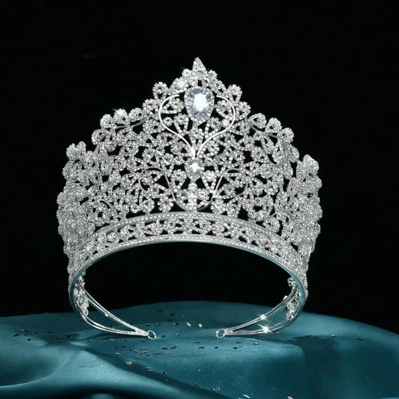 Luxury Zirconia Large Bridal Crown Crystal Tiara Headdress for Brides