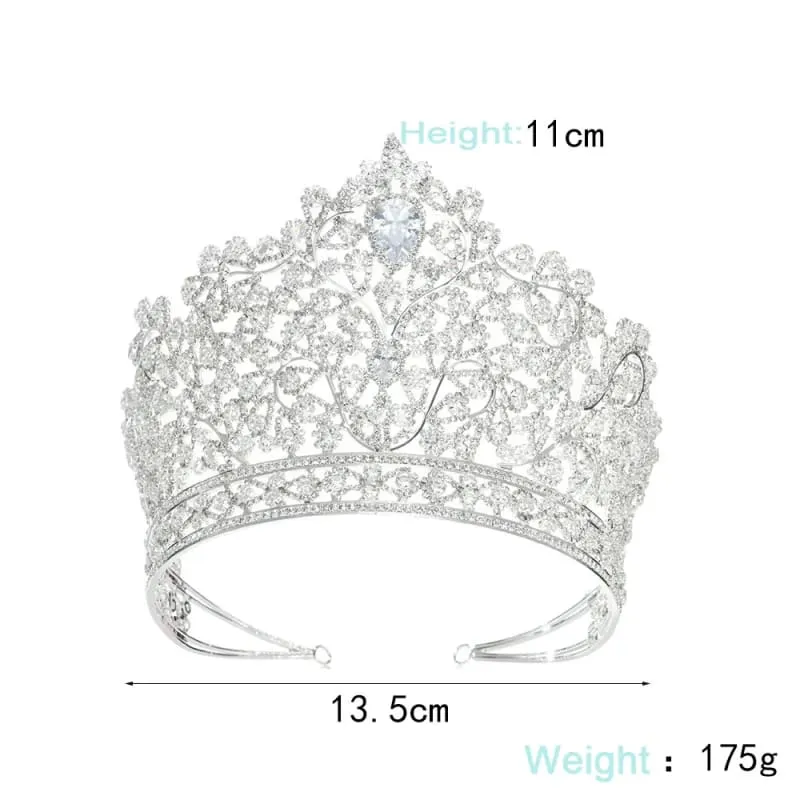 Luxury Zirconia Large Bridal Crown Crystal Tiara Headdress for Brides