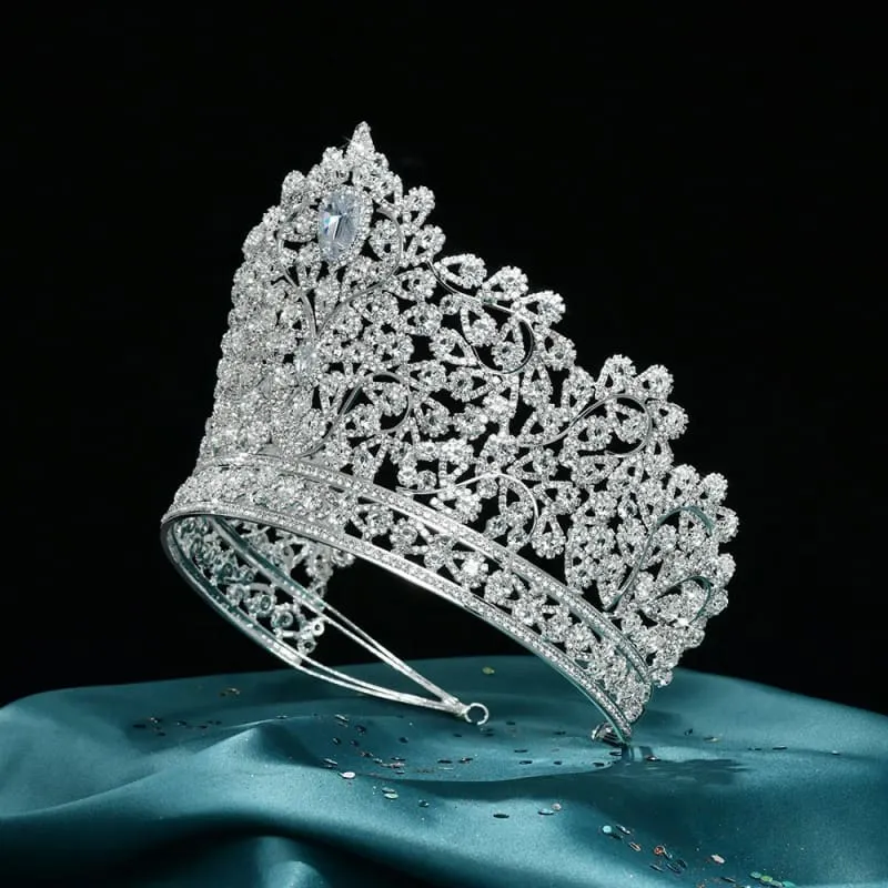 Luxury Zirconia Large Bridal Crown Crystal Tiara Headdress for Brides