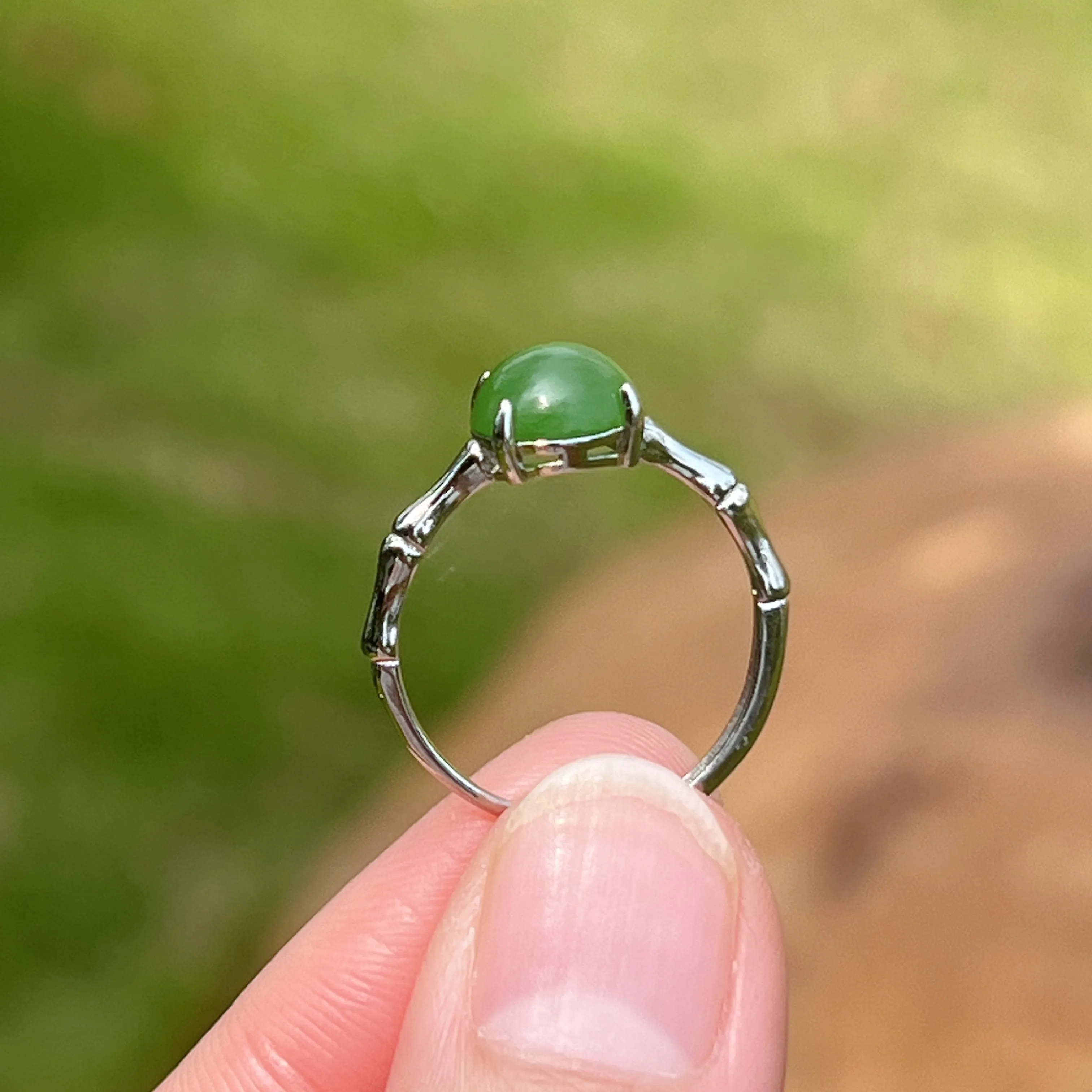 Natural Hetian Jade Sterling Silver Ring with Four Prongs Setting | Handmade Healing Gemstone Fashion Jewelry