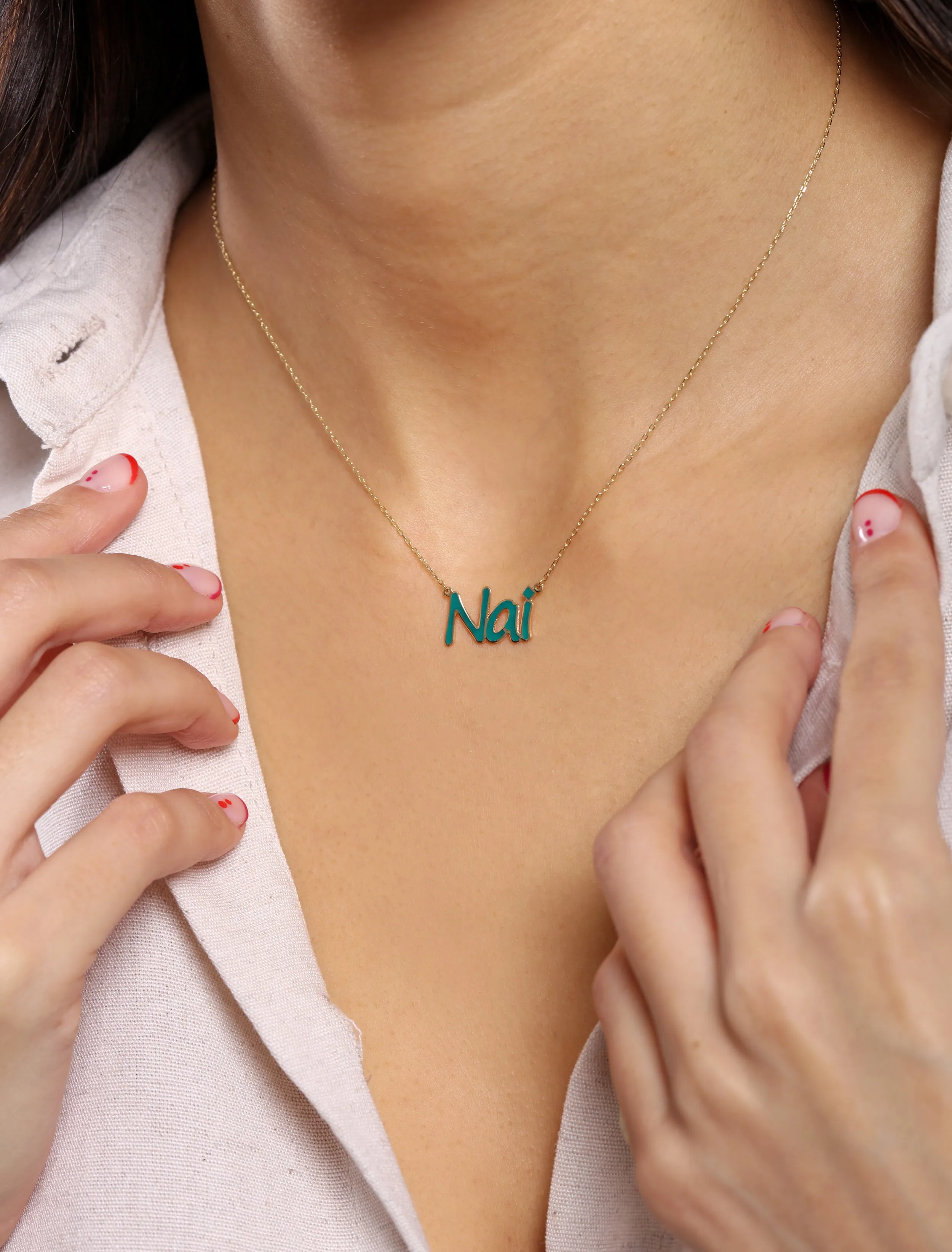 Personalized 18k Gold Enamel Name Necklace | Custom Jewelry | Name Pendant