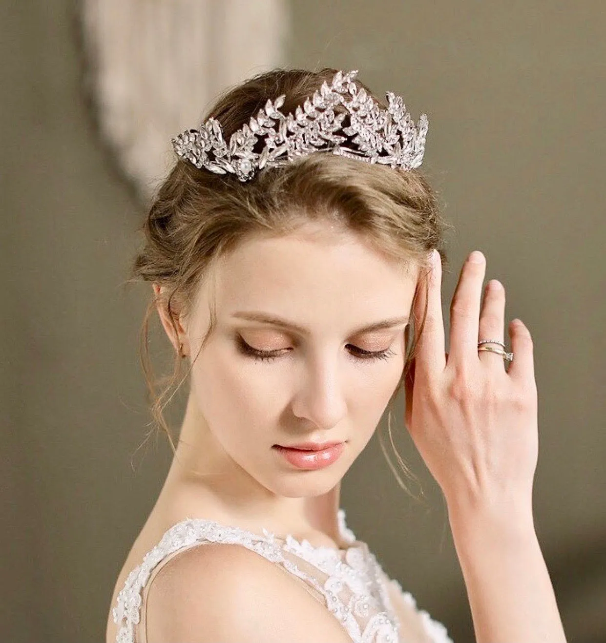 "Adrianna" - Silver Pearl and Cubic Zirconia Bridal Tiara