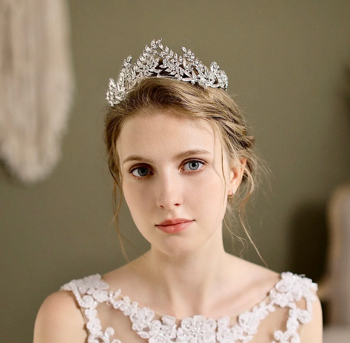"Adrianna" - Silver Pearl and Cubic Zirconia Bridal Tiara