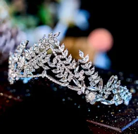 "Adrianna" - Silver Pearl and Cubic Zirconia Bridal Tiara