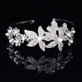 "Aleah" - Silver Pearl and Crystal Bridal Side-Headband/Tiara