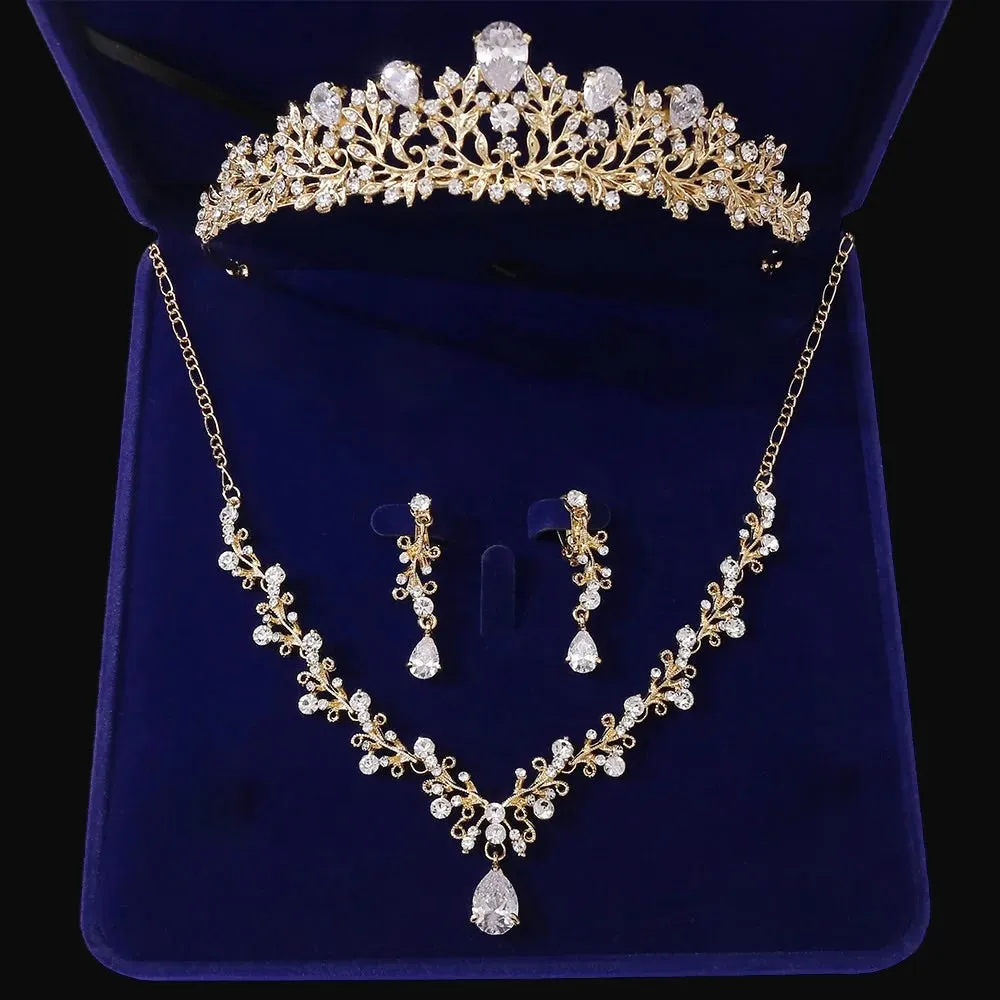 "Brianna" - Bridal 3-Piece Jewelry Set With Tiara - Available in Gold and Silver