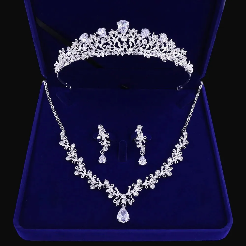 "Brianna" - Bridal 3-Piece Jewelry Set With Tiara - Available in Gold and Silver