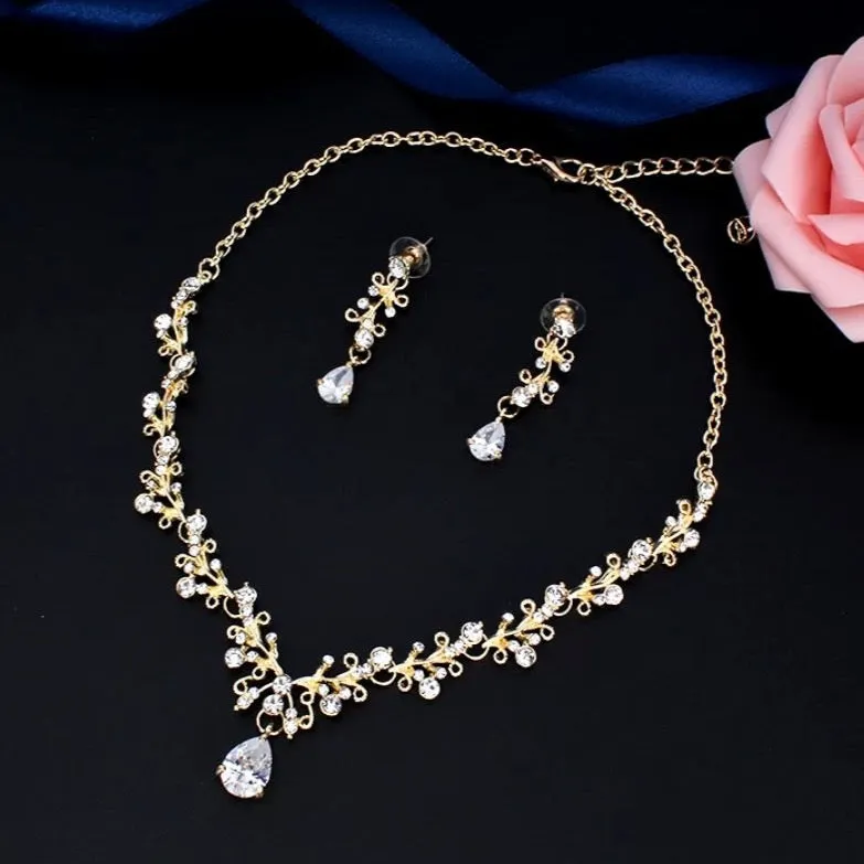 "Brianna" - Bridal 3-Piece Jewelry Set With Tiara - Available in Gold and Silver