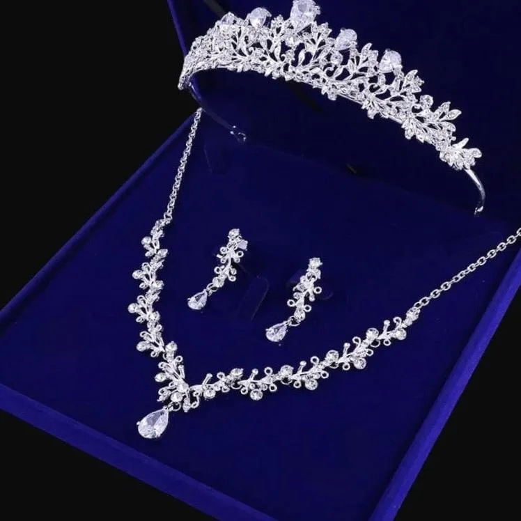 "Brianna" - Bridal 3-Piece Jewelry Set With Tiara - Available in Gold and Silver