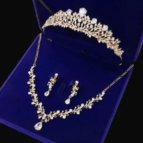 "Brianna" - Bridal 3-Piece Jewelry Set With Tiara - Available in Gold and Silver