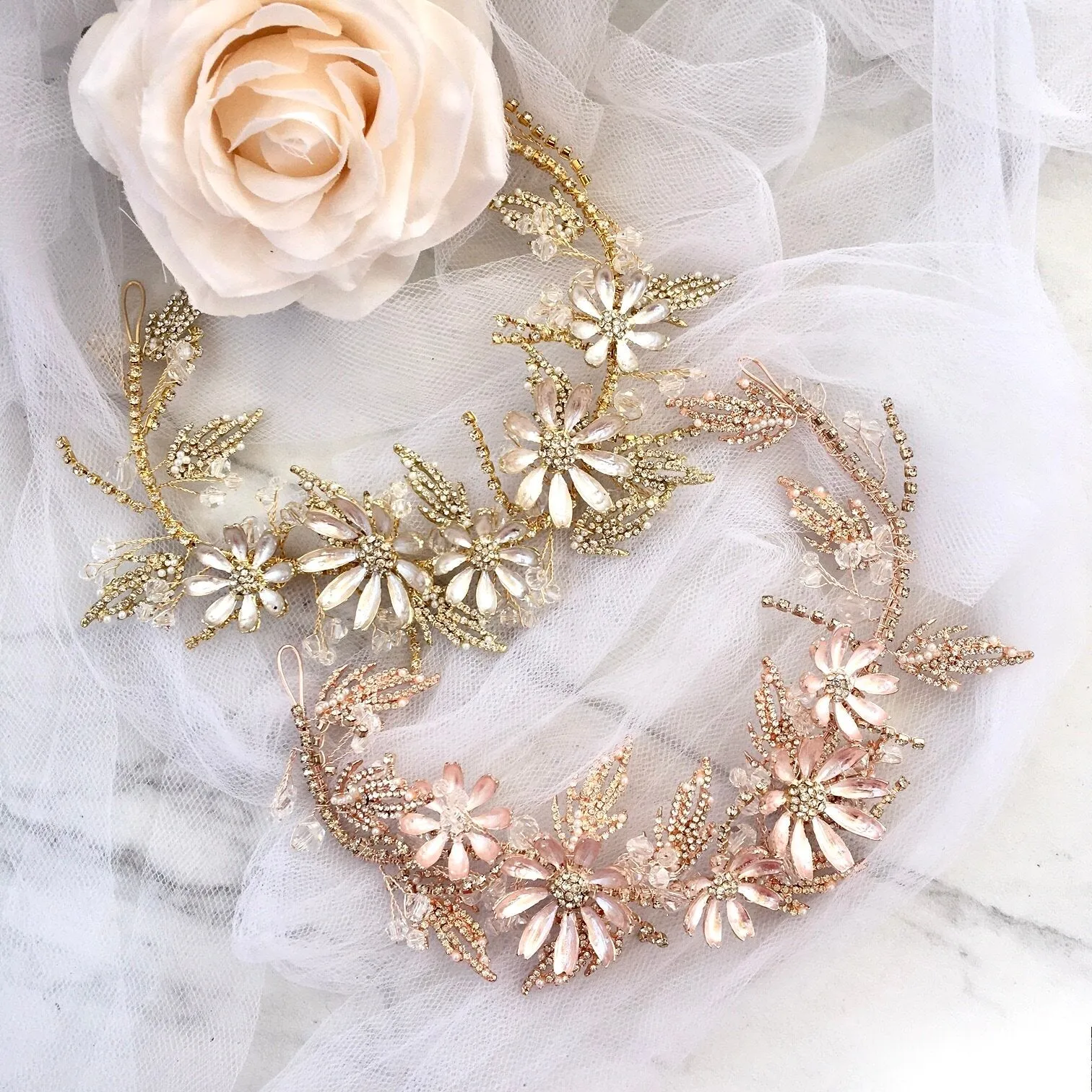 "Celine" - Floral Bridal Hair Accessory - Available in Yellow Gold and Rose Gold