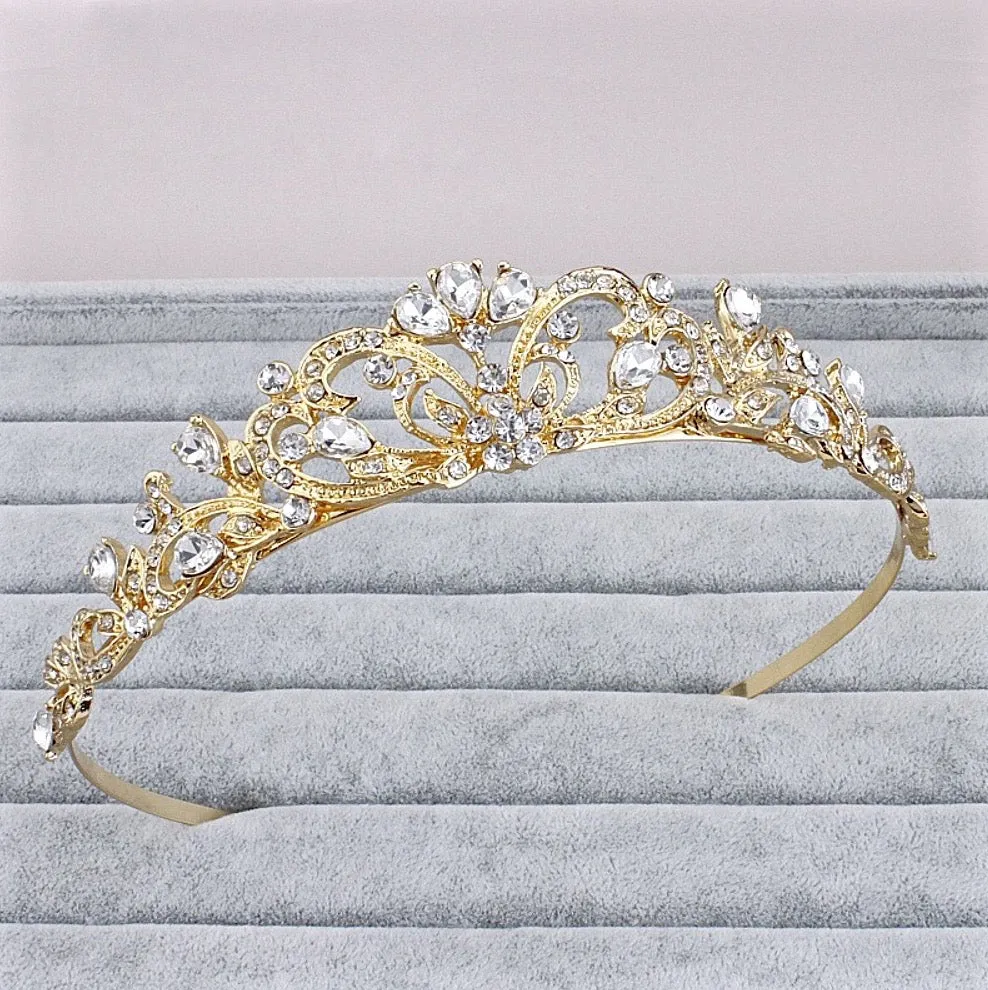 "Chantelle" - Rhinestone Bridal Tiara - Available in Silver and Yellow Gold