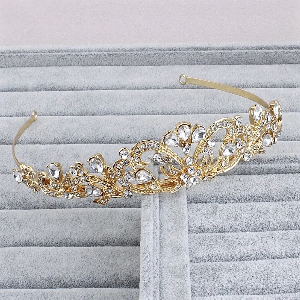 "Chantelle" - Rhinestone Bridal Tiara - Available in Silver and Yellow Gold