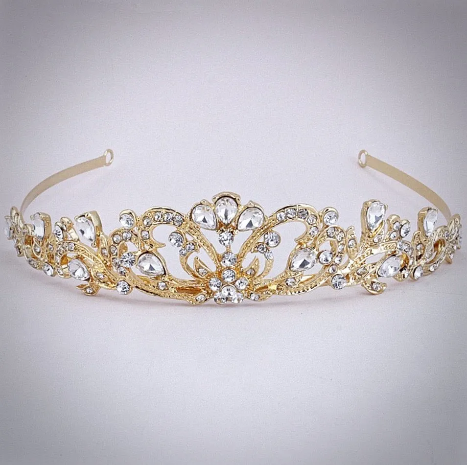 "Chantelle" - Rhinestone Bridal Tiara - Available in Silver and Yellow Gold