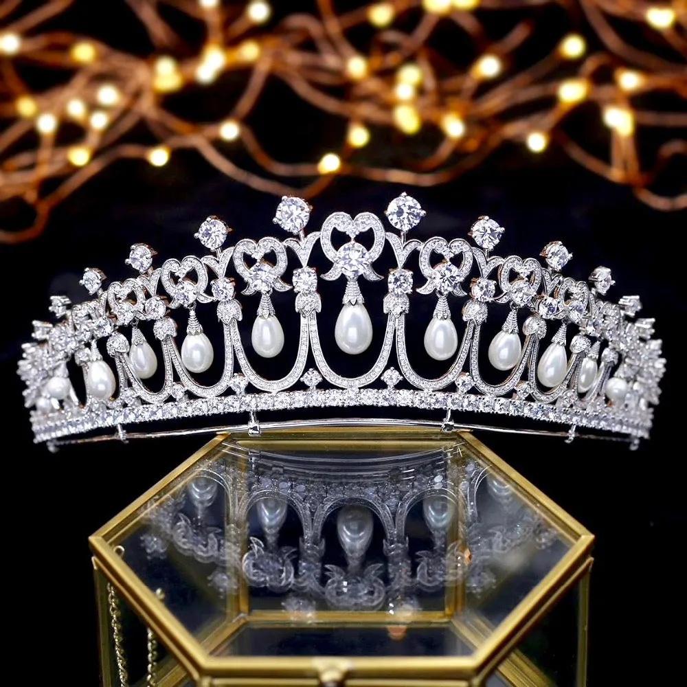 "Diana" - Silver Pearl and Cubic Zirconia Bridal Tiara