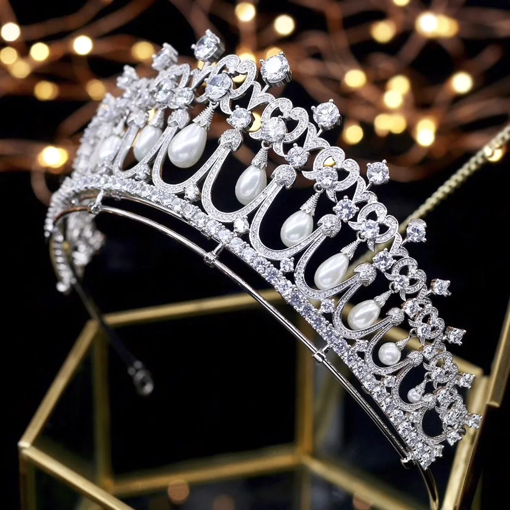 "Diana" - Silver Pearl and Cubic Zirconia Bridal Tiara