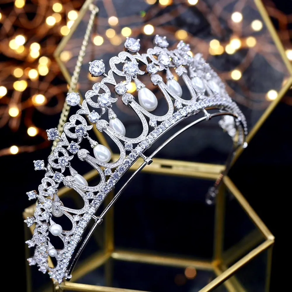 "Diana" - Silver Pearl and Cubic Zirconia Bridal Tiara