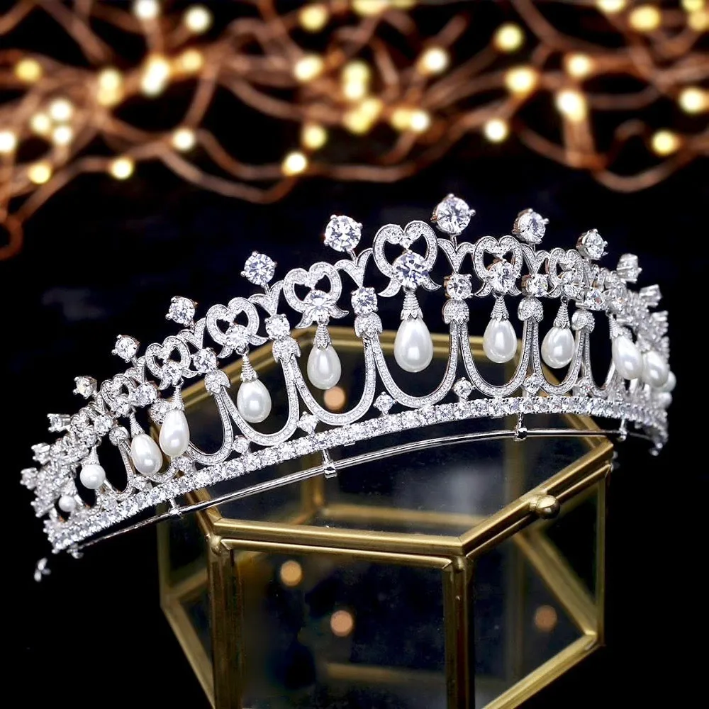 "Diana" - Silver Pearl and Cubic Zirconia Bridal Tiara