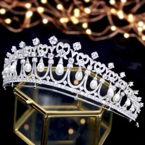 "Diana" - Silver Pearl and Cubic Zirconia Bridal Tiara
