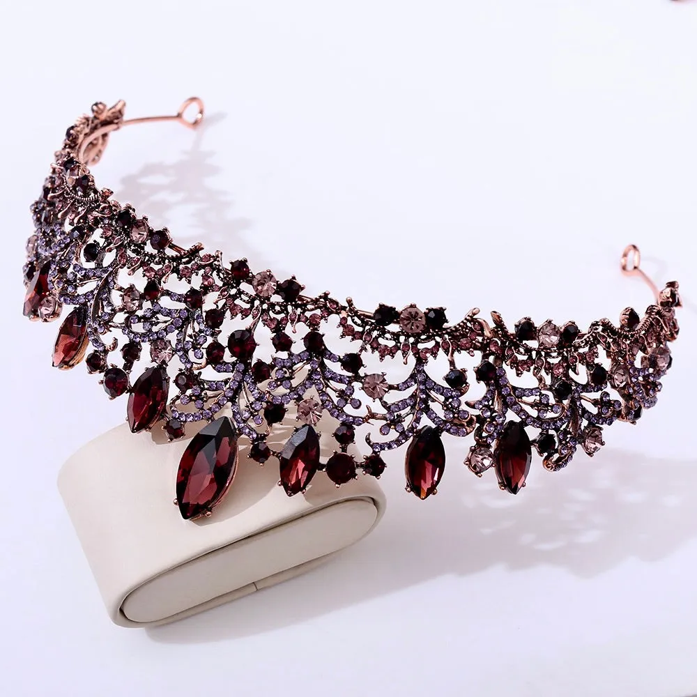 "Elowen" - Victorian Gothic Burgundy Bridal Tiara