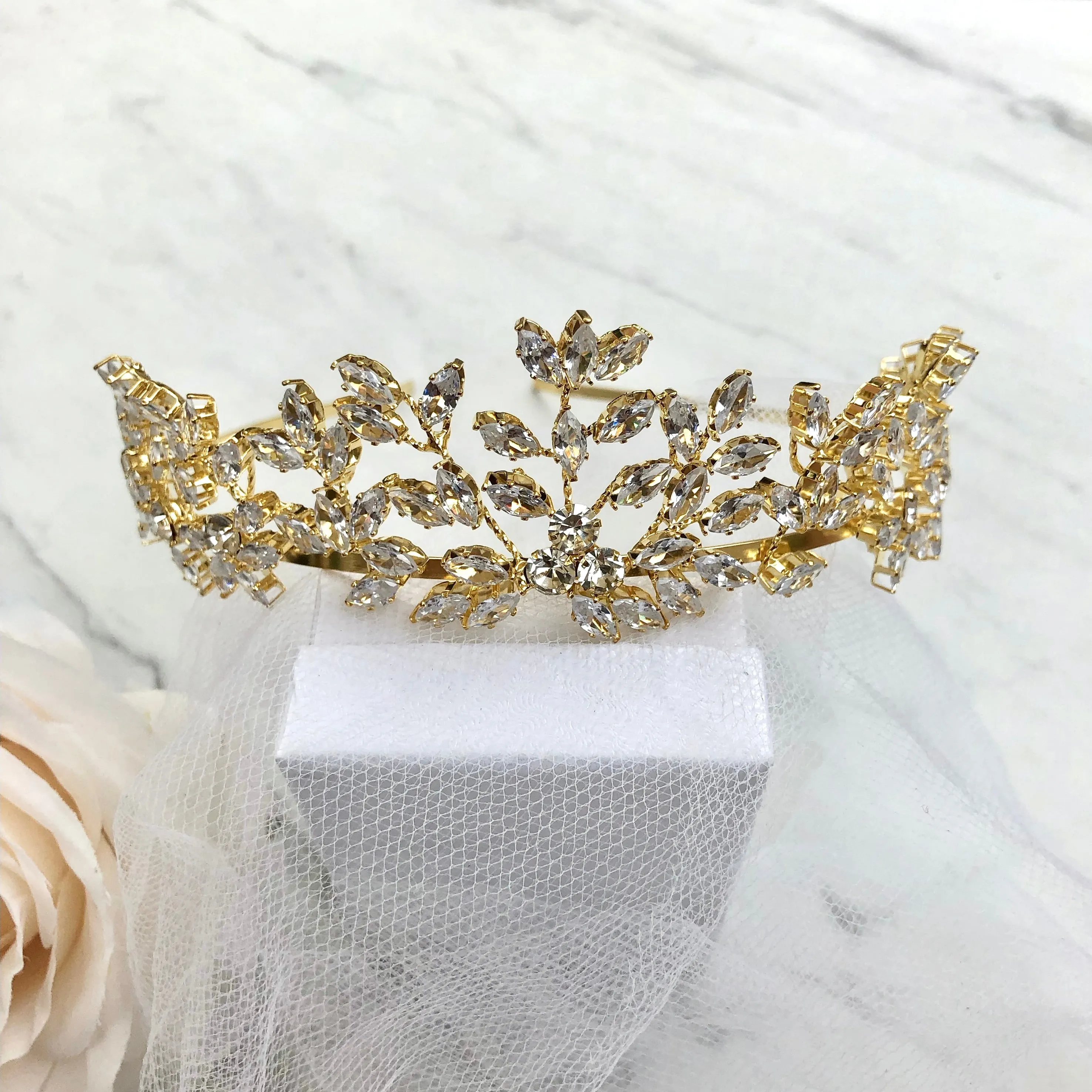 "Loralee" -  Cubic Zirconia Wedding Tiara - Available in Silver and Gold